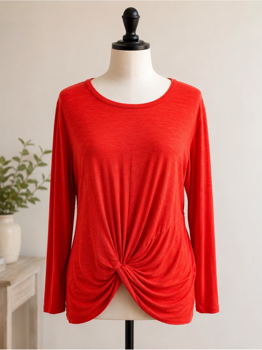 Jones New York Red Long-Sleeve Twist-Knot Top